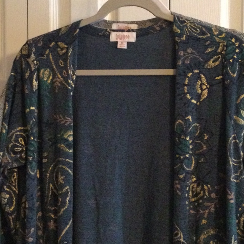 NWT Lularoe Elegant Sarah Sweater, size Medium. Blue with paisley floral pattern